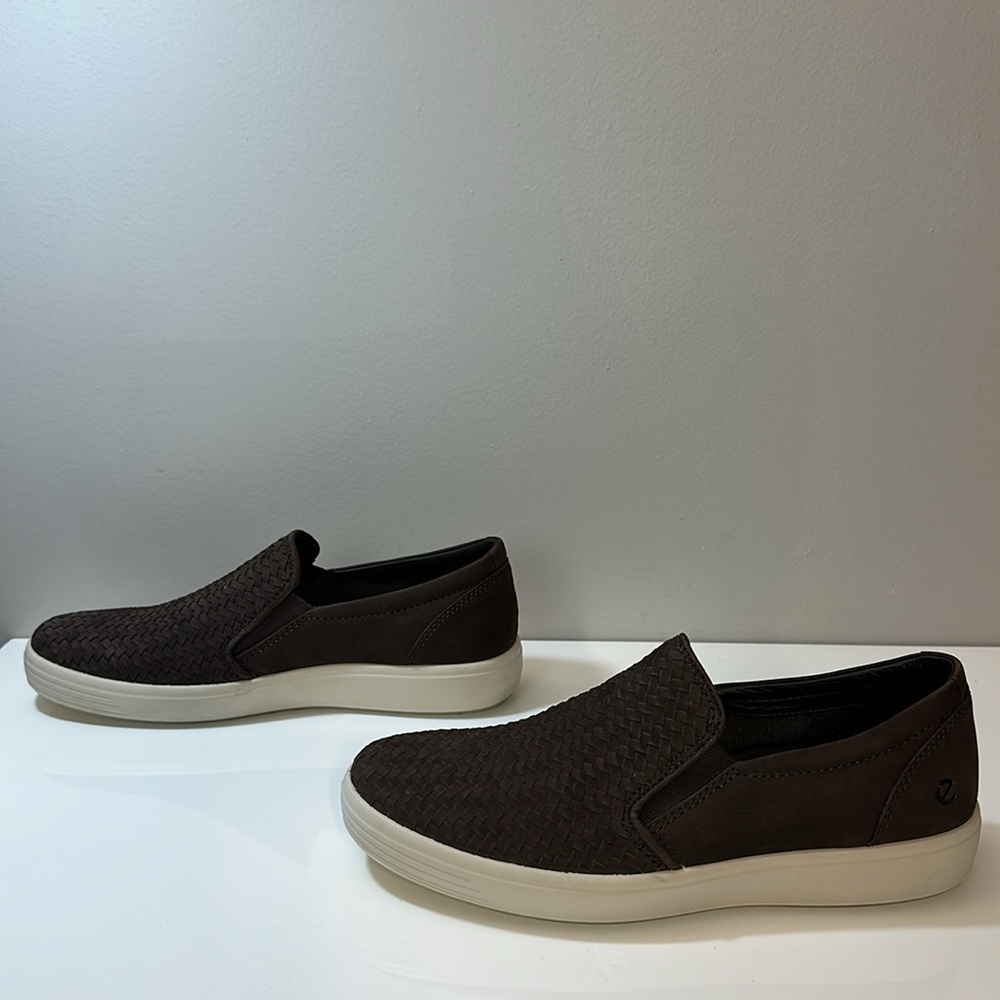 Ecco Soft 7 Woven Brown Leather Slip On Sneaker Shoes Size 42(8-8.5) - Picture 3 of 15